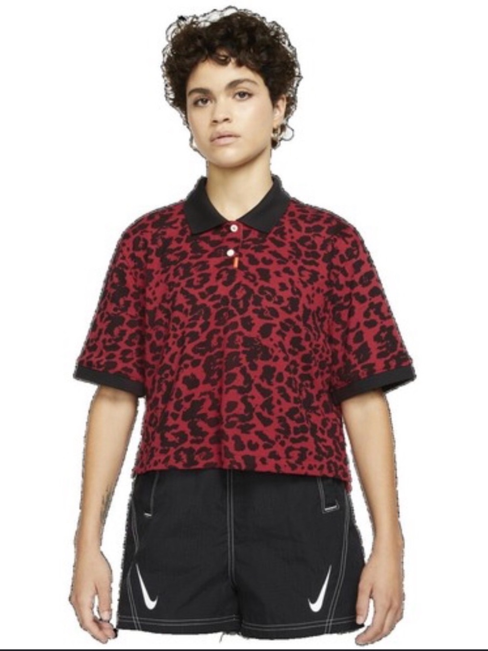 Nike Red and Black Leopard-Print Dri-FIT Polo